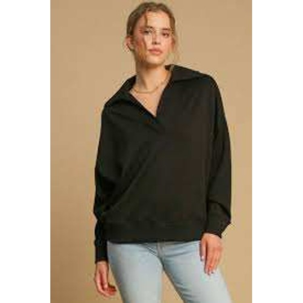 Umgee Johnny Collar‎ Dropped Shoulder Sweatshirt